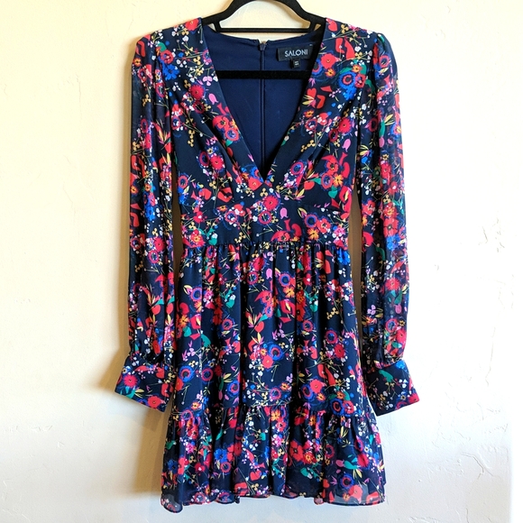 Like New SALONI (Saks) Silk Print Saloni Dress - Picture 1 of 6